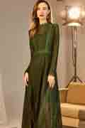 Green High Neck Sleeves Lace Appliques Long Dress
