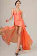 Best Selling Orange Chiffon Ruched bodice Evening Dress