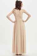 Beige One Shoulder Wedding Party Bridesmaid Dress