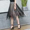 Women's Sheer Tutu Skirt Tulle Mesh Layered Midi Skirt
