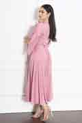 New Women Plain Round Neck Long Sleeves Satin Maxi Evening Dresses