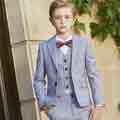 Boys Suit Classic 2 Button Plaid 5 Pieces Fit Suits