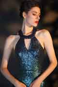 Neckholder Gradient Pailletten Party Abendkleid