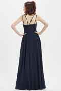 A-Line Chiffon Halter Sleeveless Floor-Length Bridesmaid Dress for Wedding Party
