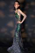Spaghetti V-Cut Open Back Shiny Sequins Evening Dress