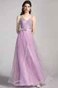 Purple V-cut Straps Lace Tulle Ball Evening Dress