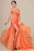 Best Selling Orange Chiffon Ruched bodice Evening Dress