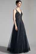 NEW Navy Blue Straps Shiny Beads Party Prom Gown