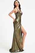 Robe de Soirée En Or Brillante Avec Fendue Haute