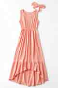 Mommy and Me Summer Sleeveless Matching Maxi Dresses Outfit with Headb