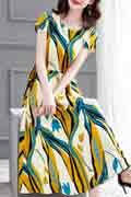 New Women Shiny Blue&Yellow Chiffon Summer Party Maxi Silk Dress
