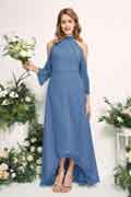 A‑Linien Chiffon Halter High-Low 3/4 Ärmel Abendkleid für Hochzeiten