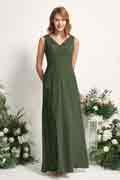 A‑Linien Chiffon V‑Ausschnitt bodenlanges ärmelloses Brautjungfernkleid für Hochzeiten