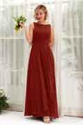 A‑Linien Chiffon Bateau-Ausschnitt ärmelloses bodenlanges Brautjungfernkleid für Hochzeiten