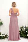 Robe demoiselle d’honneur robe de bal en mousseline à une épaule, sans manches et longueur au sol pour mariage