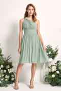 A‑Linien Chiffon Ein-Schulter knielanges ärmelloses Brautjungfernkleid für Hochzeiten