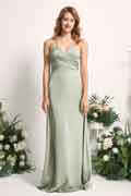 A‑Linien Satin Spaghettiträger bodenlanges ärmelloses Brautjungfernkleid für Hochzeiten