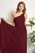 A‑Linien Chiffon Ein-Schulter bodenlanges ärmelloses Brautjungfernkleid für Hochzeiten