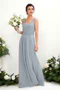 A‑Linien Chiffon Spaghettiträger ärmelloses bodenlanges Brautjungfernkleid für Hochzeiten