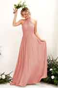 A‑Linien Chiffon Halter ärmelloses bodenlanges Brautjungfernkleid für Hochzeiten