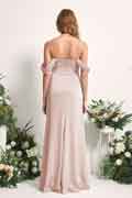 Robe demoiselle d’honneur A‑line en satin à épaules dénudées, sans manches et longueur au sol pour mariage