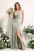 Robe demoiselle d'honneur sirène trompette satin, bretelles spaghetti, sans manches, asymétrique, mariage