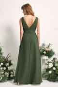 A‑Linien Chiffon V‑Ausschnitt bodenlanges ärmelloses Brautjungfernkleid für Hochzeiten