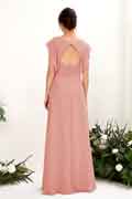 A‑Linien Chiffon V‑Ausschnitt Kurzarm bodenlanges Brautjungfernkleid für Hochzeiten