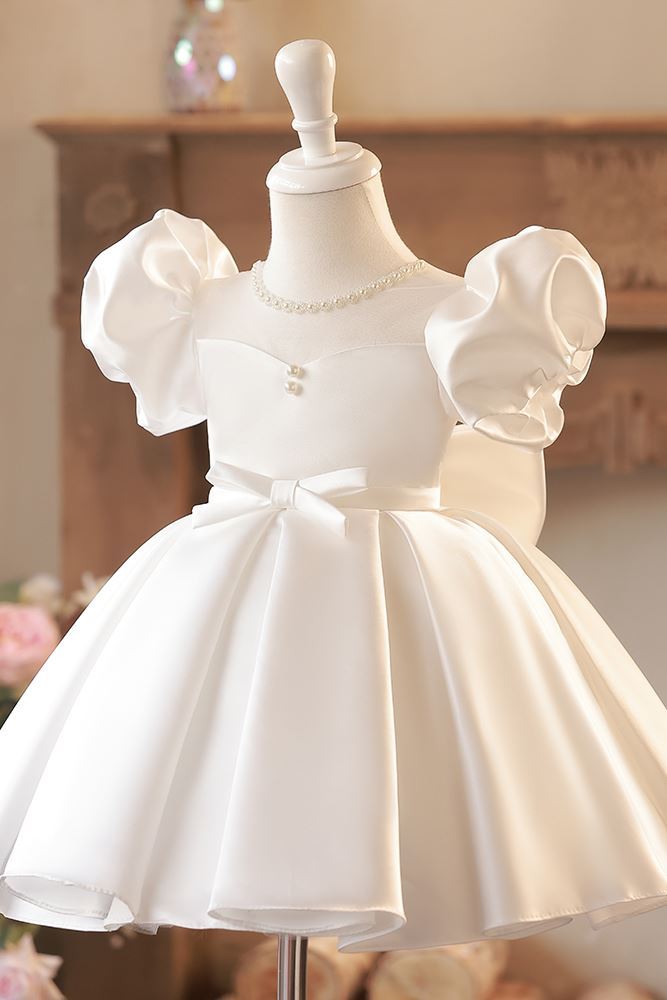 Princesse Longueur à Jambe Satiné robes de demoiselle d'honneur - fillette in Blanc