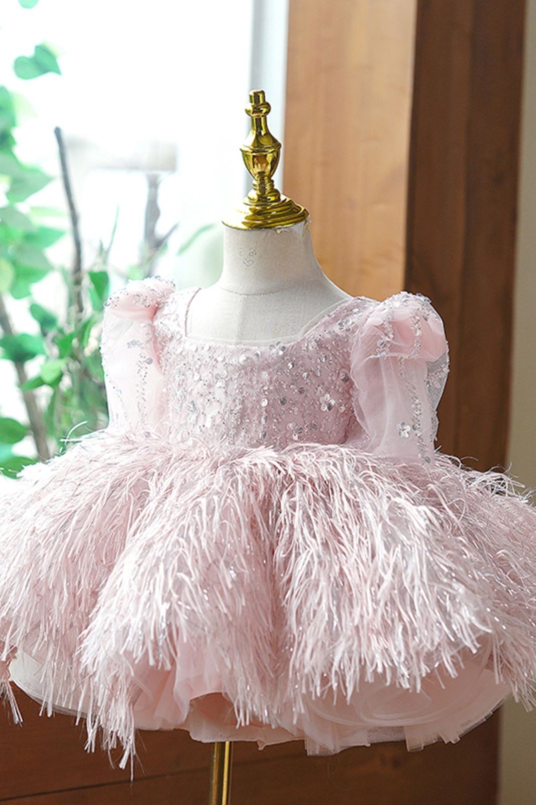 Prinzessin Quadratisch Wadenlang Pailletten Blumenmädchenkleider Rosa