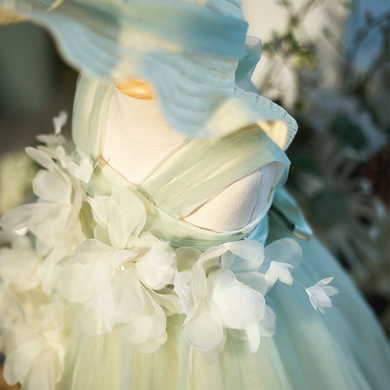 Princesse Longueur à Jambe Tulle robes de demoiselle d'honneur - fillette in Vert Sauge