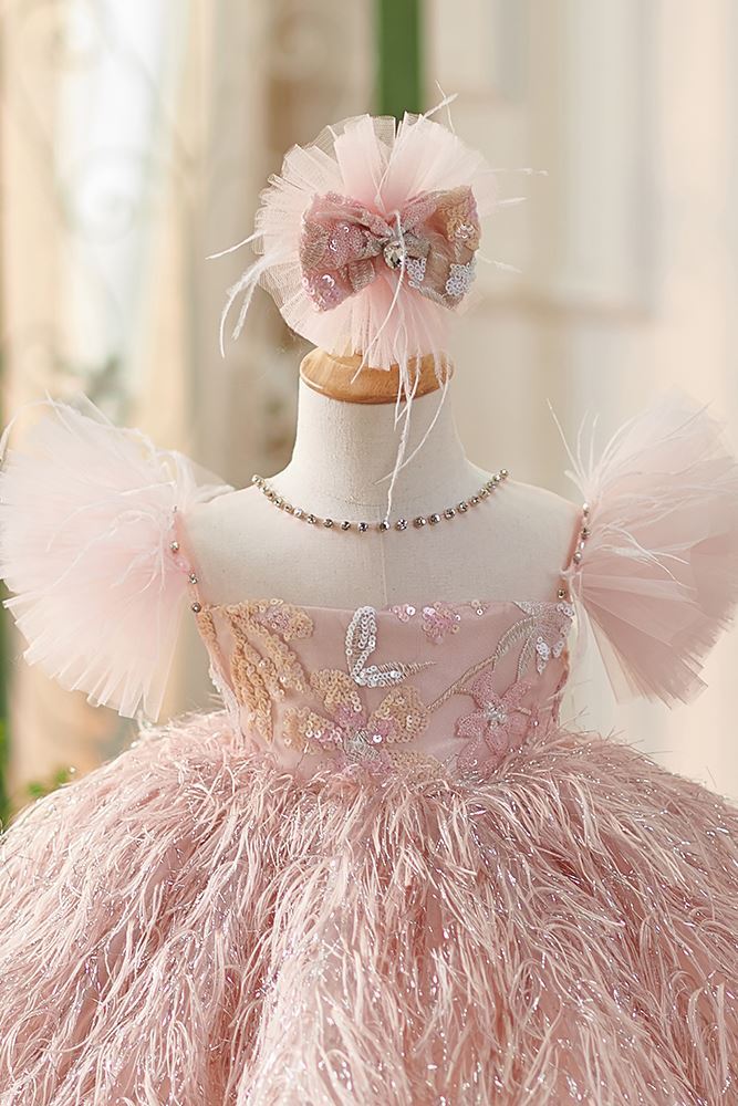 Принцесса Round Длина по Щиколотку Lace Детские Платья Розовый