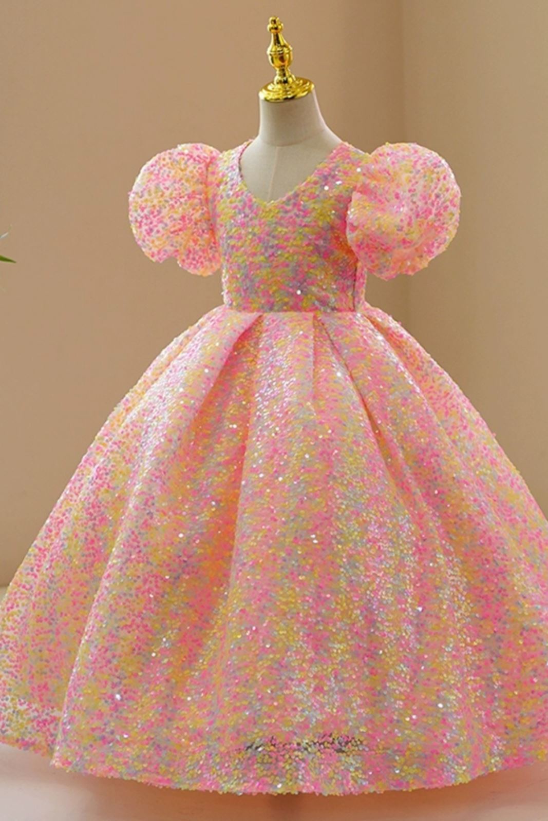 Prinzessin Bodenlang Pailletten Blumenmädchenkleider in Rosa