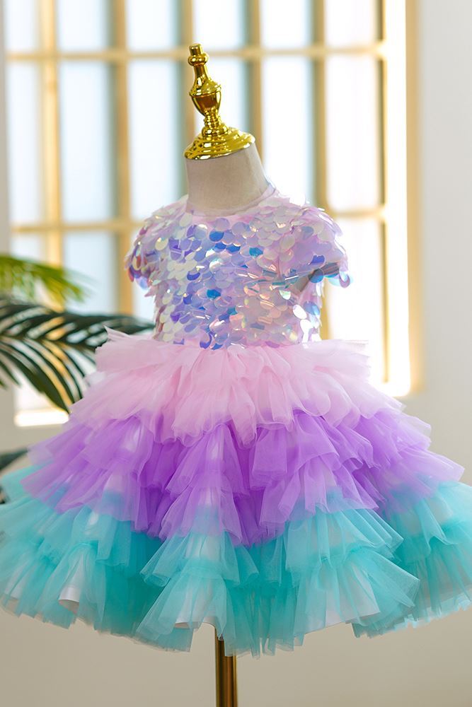 Prinzessin Runden Wadenlang Tüll Blumenmädchenkleider Farbenreich