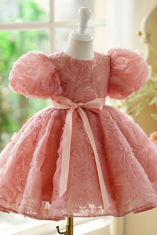Prinzessin Wadenlang Polyester Blumenmädchenkleider in Staubige Rose