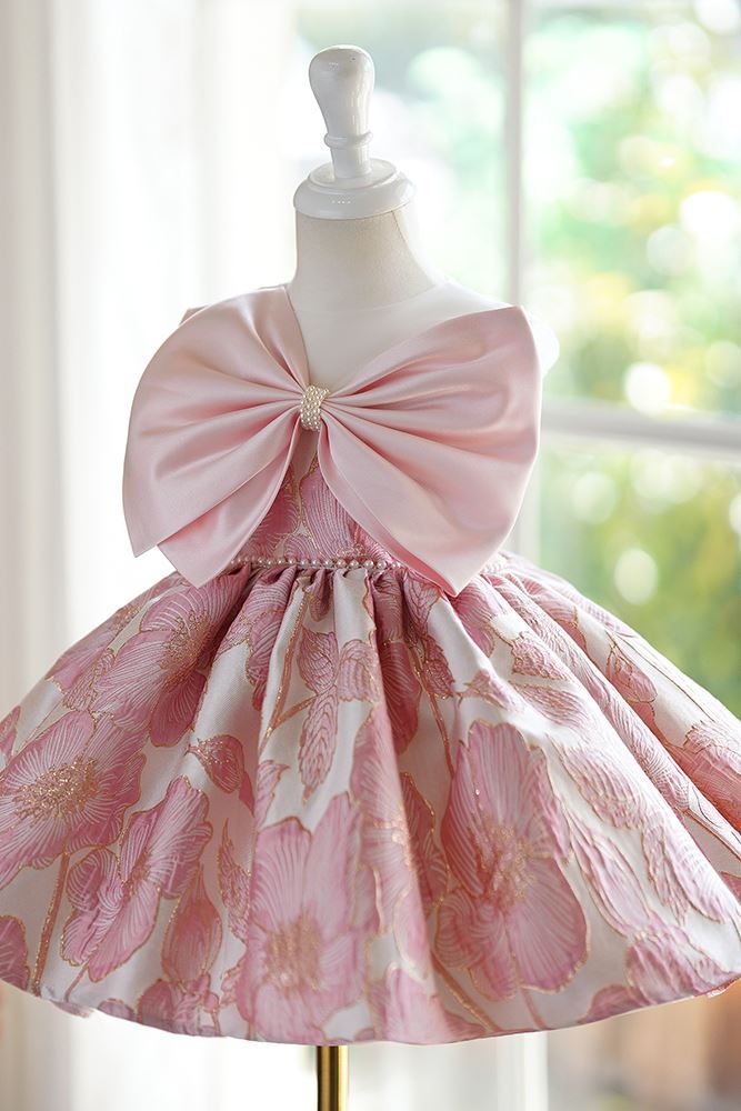 Prinzessin Runden Wadenlang Satin Blumenmädchenkleider in Rosa