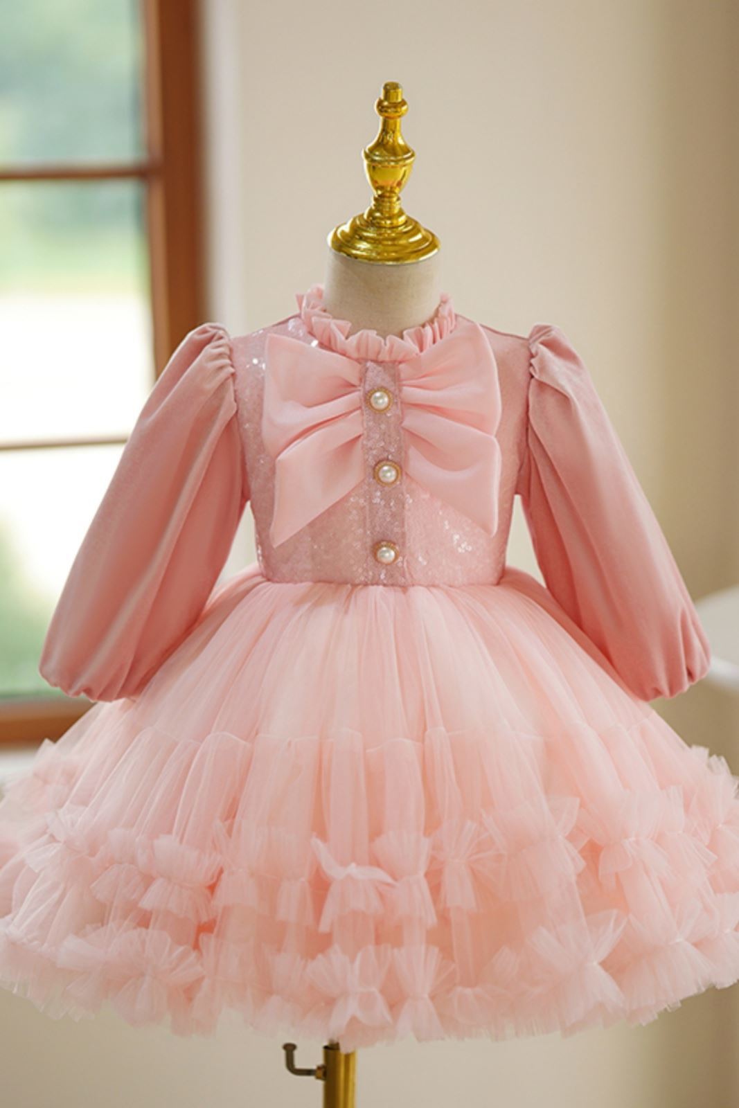 ложный воротник Длина по Щиколотку Tulle Детские Платья in Розовый