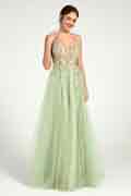 Beaded Floral A-Line Maxi Dress with Plunge Neck and Open Back