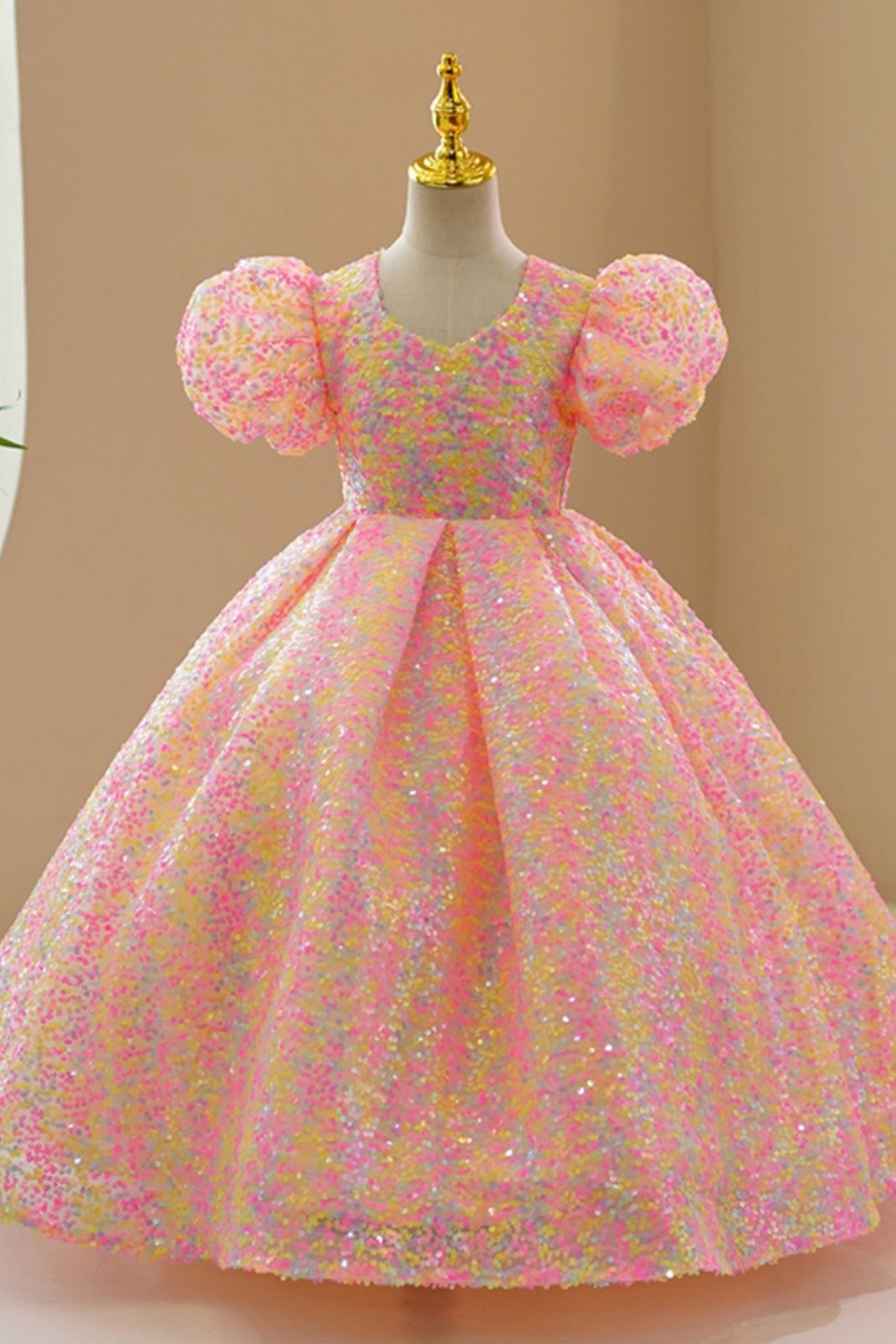 Prinzessin Bodenlang Pailletten Blumenmädchenkleider in Rosa