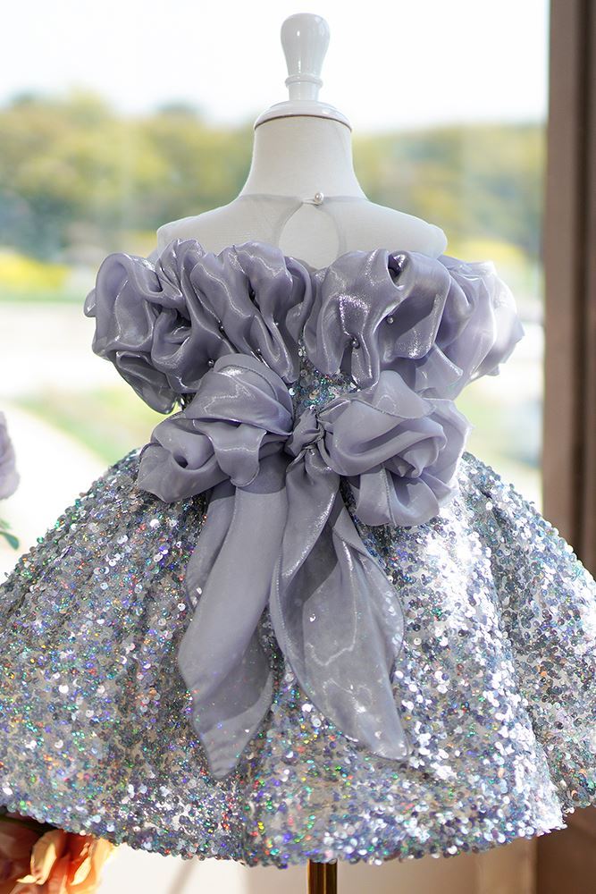 Princesse Longueur à Jambe Pailleté robes de demoiselle d'honneur - fillette in Argenté