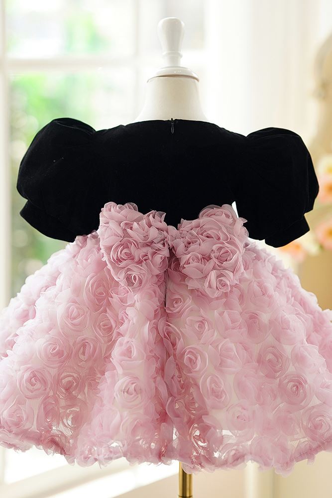 Prinzessin Juwelenhals Wadenlang Spitze Blumenmädchenkleider in Rosa