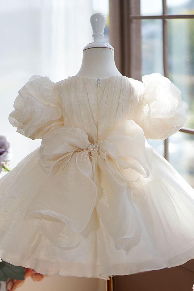 Prinzessin Wadenlang Organza Blumenmädchenkleider in Champagner