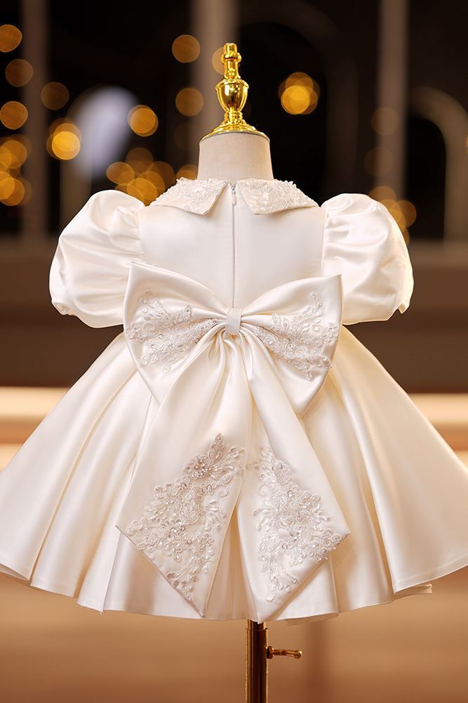 Princesse Longueur à Jambe Satiné robes de demoiselle d'honneur - fillette in Champagne