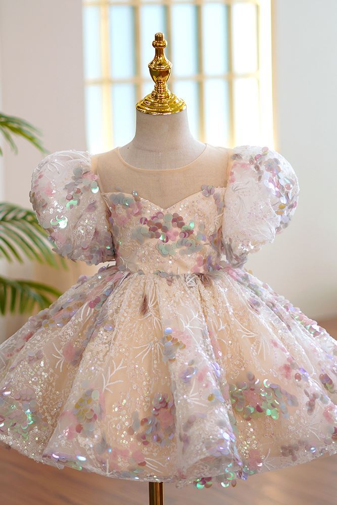 Prinzessin Wadenlang Pailletten Blumenmädchenkleider Farbenreich