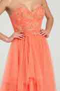 Coral A-Line Maxi Dress with Sweetheart Neckline and Beaded
