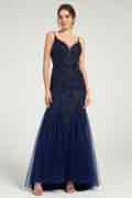 Beaded Spaghetti Strap Tulle Trumpet Gown with Sweep Train