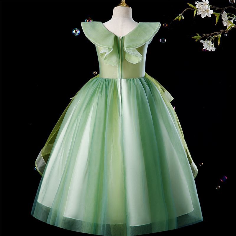 Prinzessin V Ausschnitt Bodenlang Tüll Blumenmädchenkleider in Grün