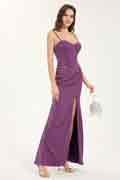 Glitter Satin A-Line Maxi Dress with Sweetheart Neckline & Leg Slit