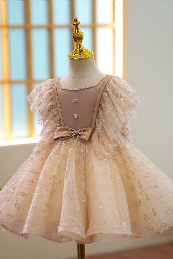 Princesa Hasta la Tibia Lace vestidos para chica de flor in Champán