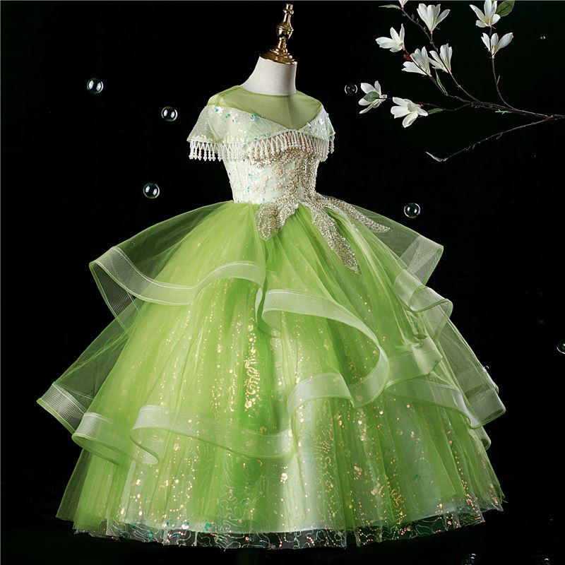 Princesa Hasta el suelo Sequined vestidos para chica de flor in Verde